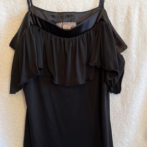 Dish, spaghetti strap off the shoulder top, black,ruffled collar, L.